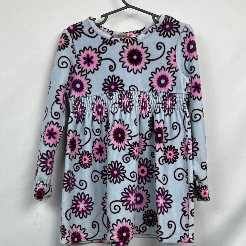 Flapdoodles blue purple pink floral velour smock waist dress size 6 EUC